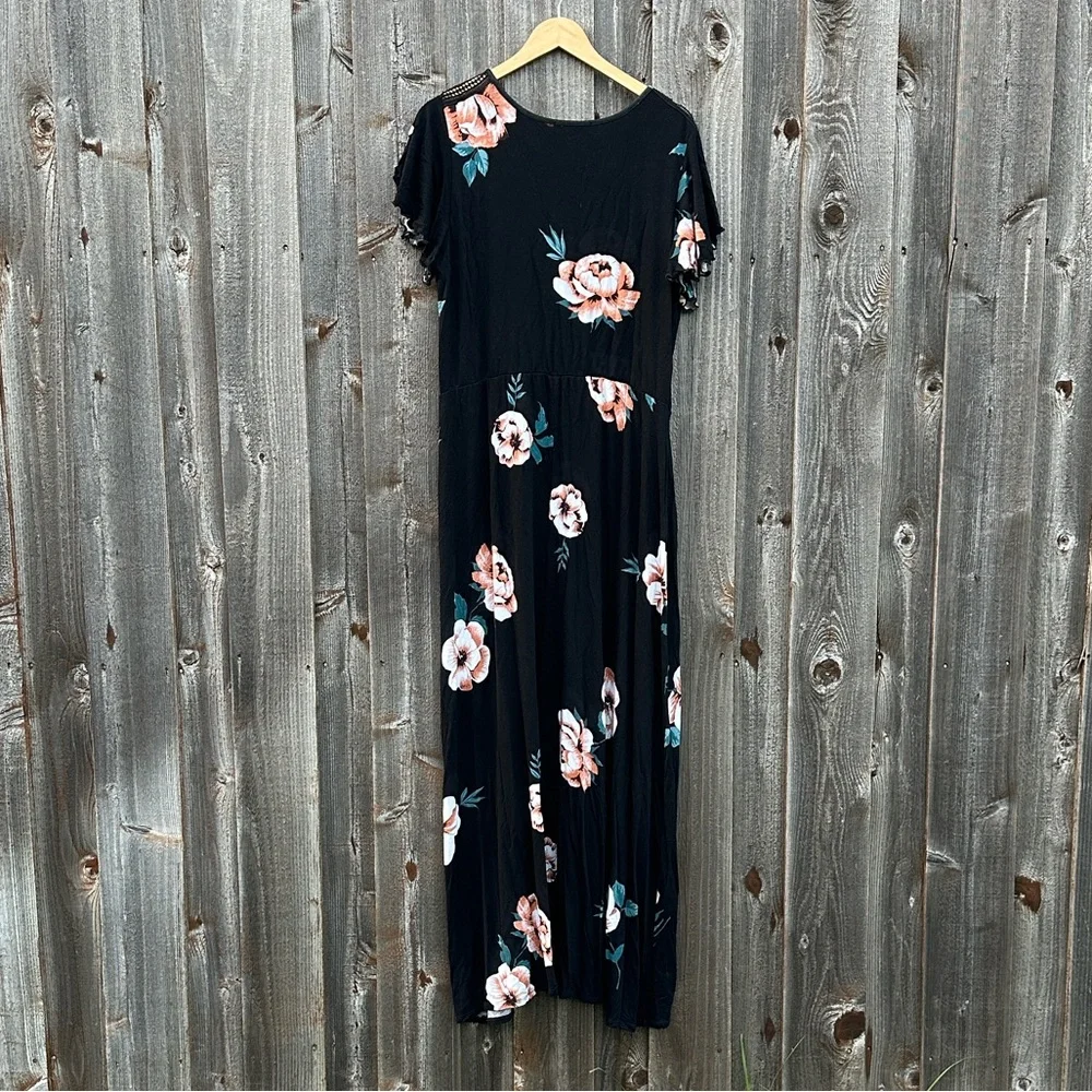 Loveappella Black and Pink Floral Maxi Dress EUC - Picture 7 of 10